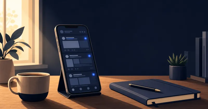 A phone on a desk showing highlighted LinkedIn buying signals in a social feed