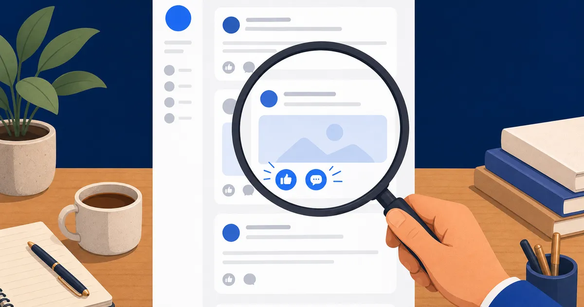 A magnifying glass highlights buying signals in an abstract social feed