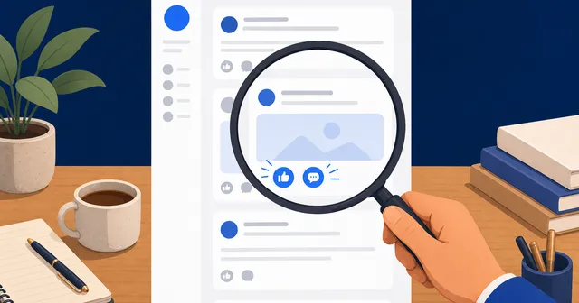 A magnifying glass highlights buying signals in an abstract social feed