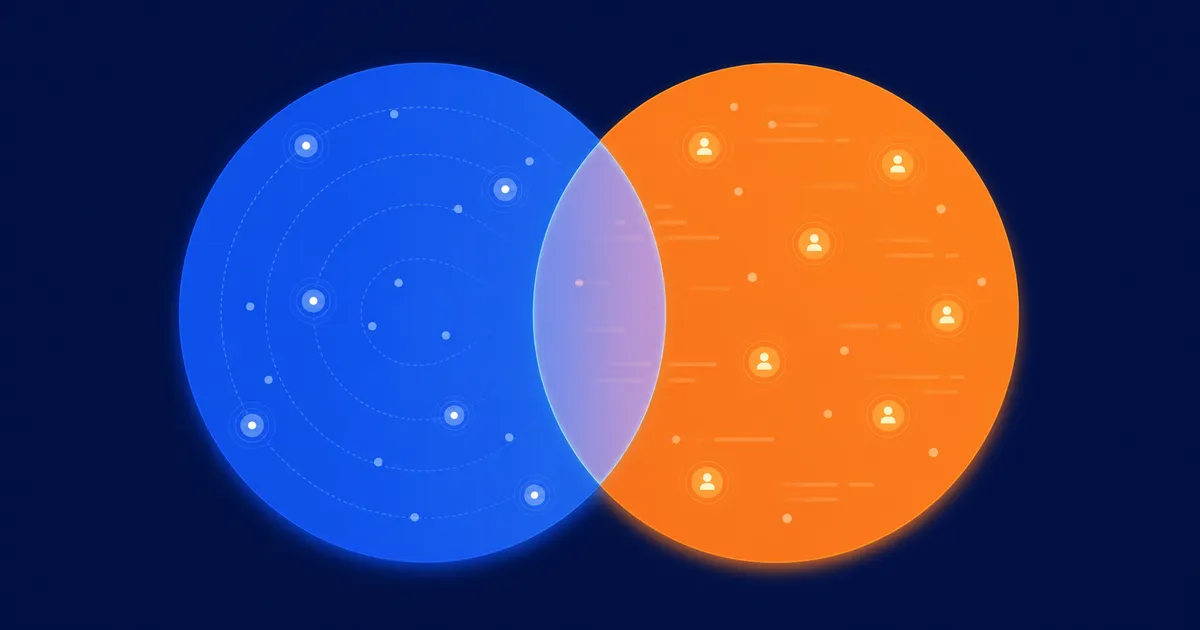 Two overlapping abstract circles comparing buyer intent signals and buying signals