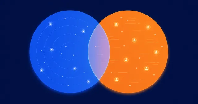 Two overlapping abstract circles comparing buyer intent signals and buying signals