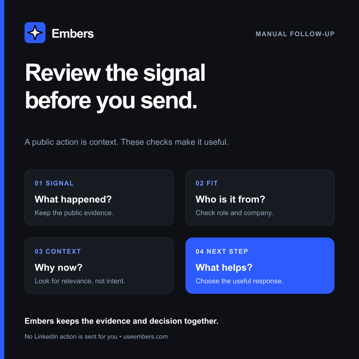 Signal, fit, context, and next step framework